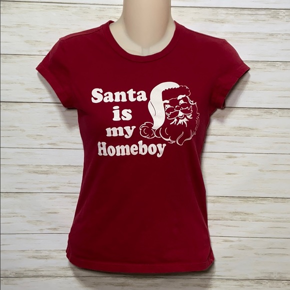Santa is my homeboy red tee with sparkly words - Picture 2 of 7
